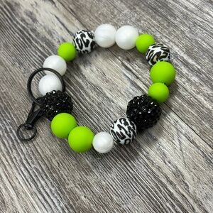 Beaded Keychain Bracelet in Neon Green and Black